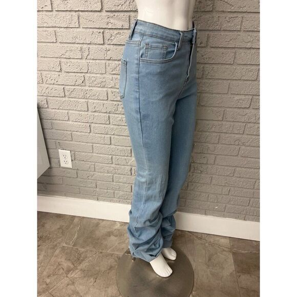 Women's Light Blue Ruched Leg Jeans - Picture 6 of 8